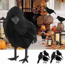 Realistic Black Crow Halloween Prop Fake Bird Scary Raven Feather Decoration UK