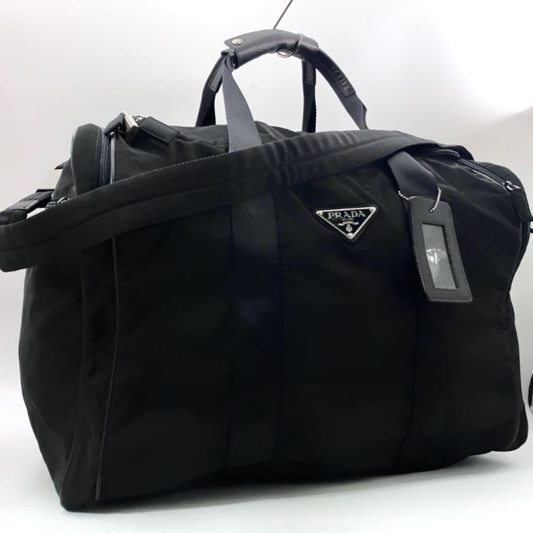 PRADA Boston bag 2way shoulder bag black nylon leather 2
