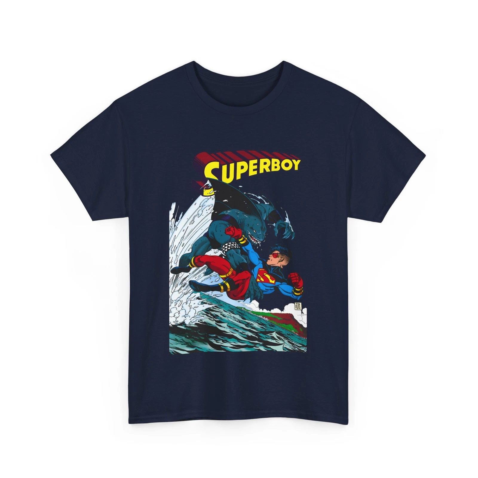 Superboy Vs King Shark T-Shirt - Tom Grummett Art - Superman Family - DC Comics