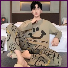 Plus Size Men Pajamas Set Spring and Summer Plaid Solid Color Student Sleepwear