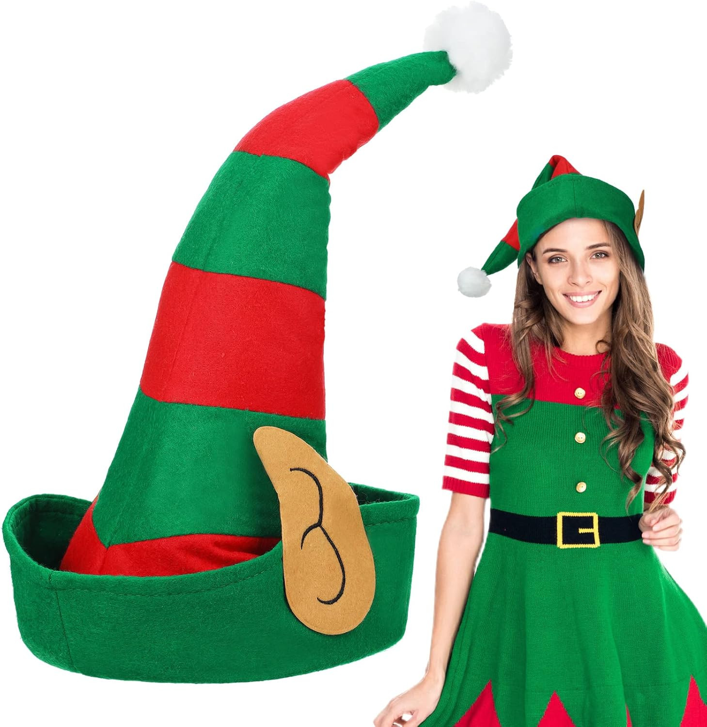 Sombrero De Elfo Con Orejas De Elfo Sombreros De Navidad Con Pompón De Felpa Gor