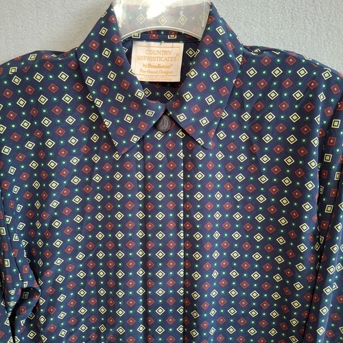 Pendleton Size 8 Blouse Vintage Button Accent Collar Blue Geometric Made In USA - Picture 1 of 14