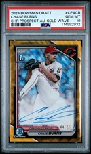 2024 Bowman Draft Chrome Chase Burns Rookie RC 1st Gold Wave Ref /50 Auto PSA 10