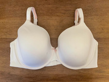 Victoria's Secret White Pink Trim 32DD Body By Victoria Lined Full Coverage Bra