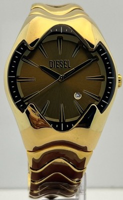 Men's Diesel Mercurial Date Quartz Gold Dial Perfect Condition Wristwatch