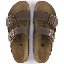 New Birkenstock Arizona Birkibuc Mocha/Stone Footbed Leather Sandals