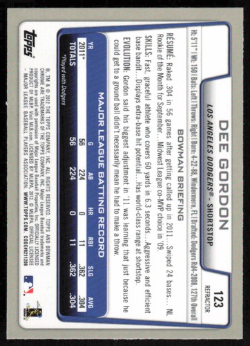 2012 Bowman Chrome X-Fractors #123 Dee Gordon - Bild 2 von 2