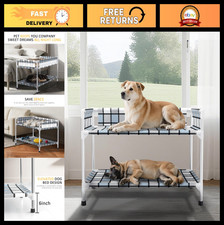Double Elevated Dog Bunk Bed with Guardrail - 2-Tier Window Perch Cot for Pets