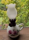 Vintage Milk Glass with Roses, Mini Oil Lamp 4.25" - Nice!!