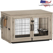 Indoor Dog Crate W/ Upgraded Lock Removable Tray Rotating Bowls Sturdy Design US