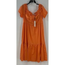 BCBGeneration Melon Orange Babydoll Midi Dress Size 16 NWT Cottgecore Boho