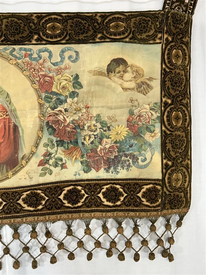 antiguo colgante de pared victoriano 25x52 religioso niños ángulo María original 1880 Foto 4 de 4