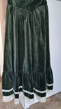Gunne Sax Boho Vintage Skirt Green Velvet lace bottom, Peasant, Hippy - Size 5