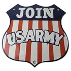 Vintage Join US Army Sign - Gas Pump American Shield Porcelain Sign