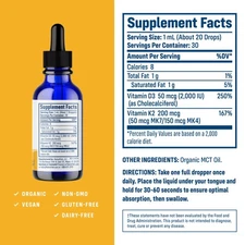 NativePath Vitamin D3+K2 - 2000IU w/ Organic MCT Oil, 1 Oz, 30 Servings