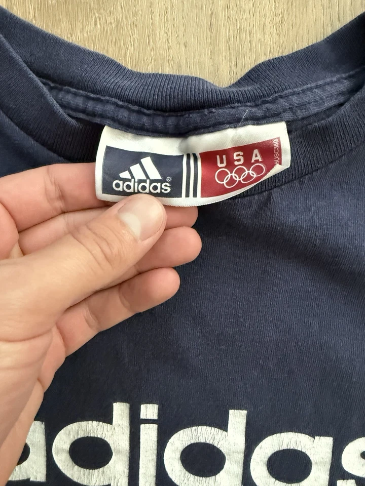 复古阿迪达斯 1968 年奥运会长袖 T 恤男式 L 码蓝色 — 第 3/4 张图片