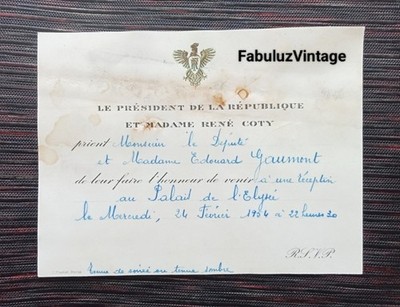 EINLADUNG 1954 PRÄSIDENT RENÉ COTY EDOURAD GAUMONT ABGEORDNETER ELYSÉE-PALAST 