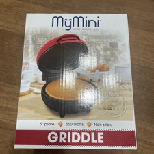 Nostalgia My Mini 5" Griddle Eggs Burgers Pancakes (Red) Nonstick Surface NEW!!!