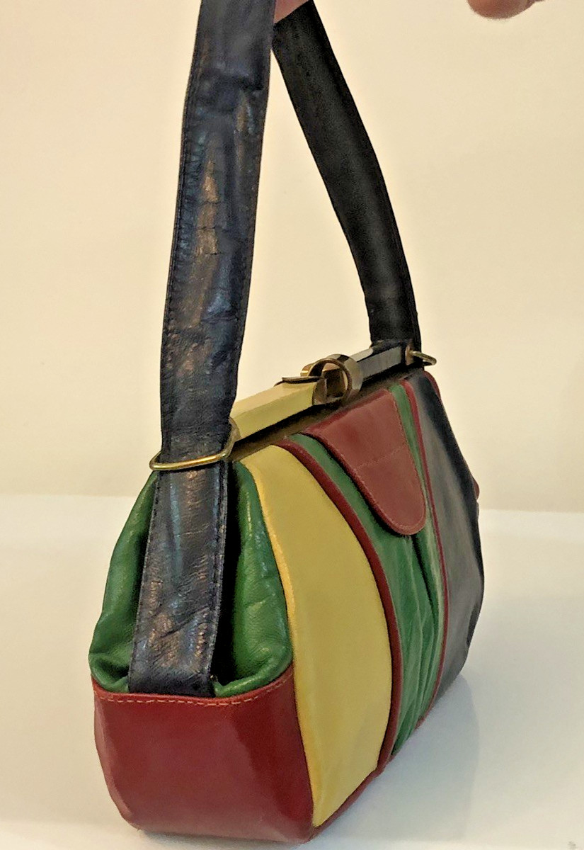 1950's Leather Patchwork Handbag with Brass Fitti… - image 5