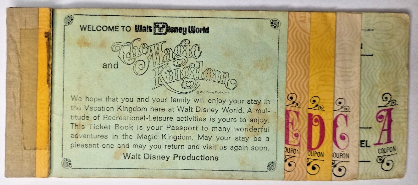 1970s Walt Disney World Magic Kingdom Adventures Ticket Book #DW19