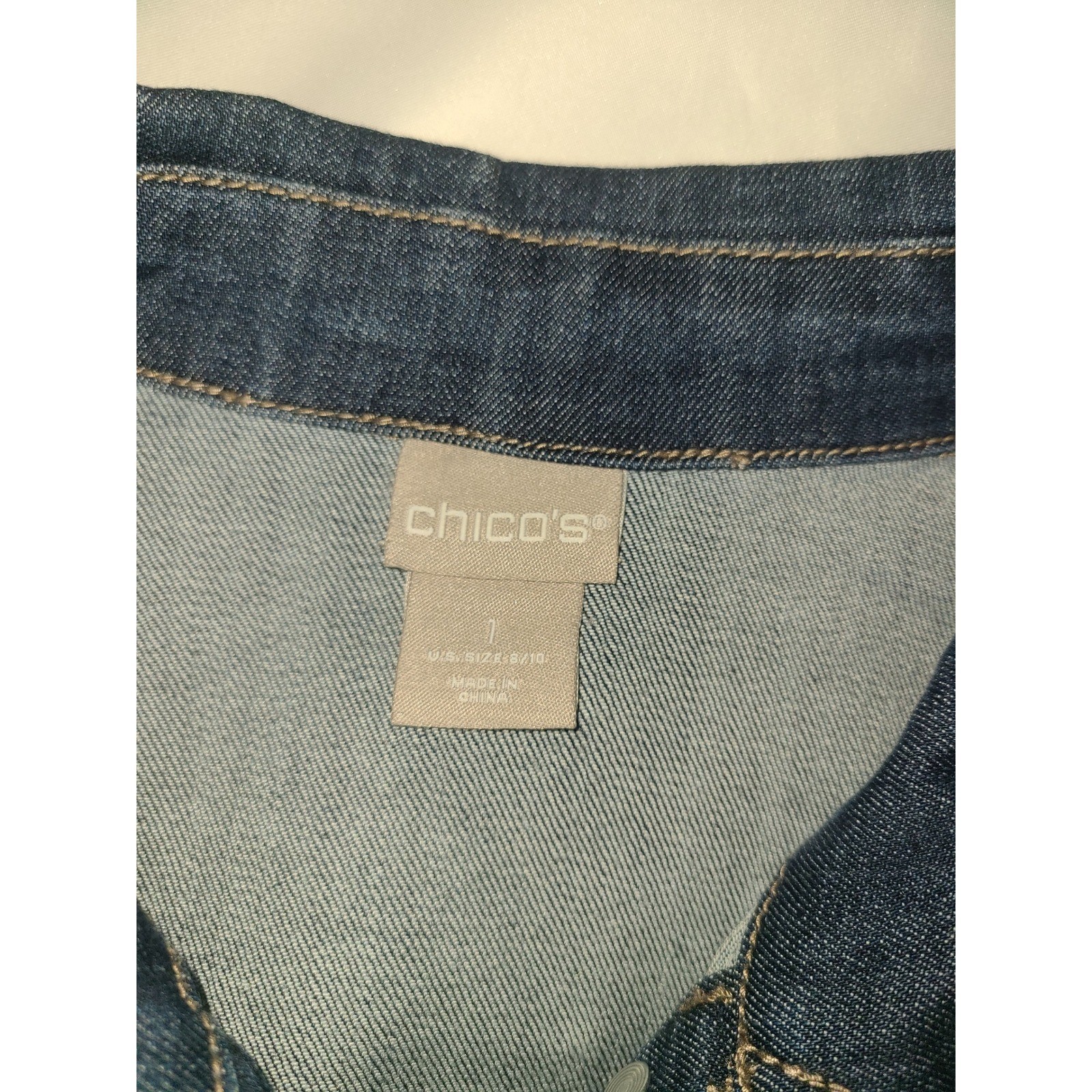 Chicos Long Denim Jacket Button Front Stretch Med… - image 4