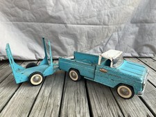 VINTAGE 1960s TONKA TOYS 14" BLUE PICKUP TRUCK  BOAT SERVICE TRAILER No Boats