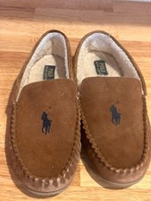 Polo Ralph Lauren  Suede Collins Moccasin Brown Slippers with Sherpa Lining 10