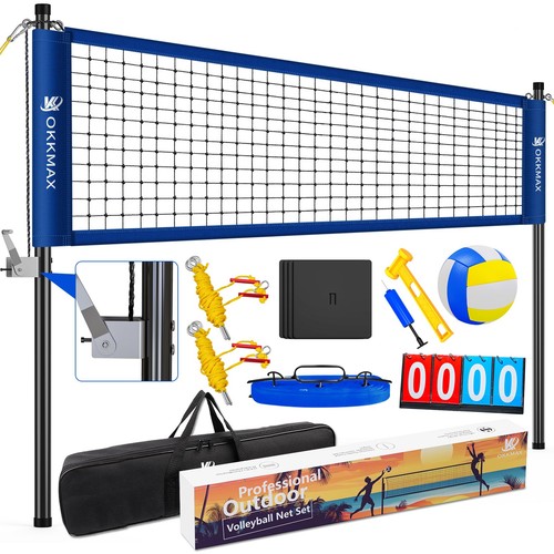 Professional Outdoor Volleyball Net Set with Adjustable Poles & Anti-Sag Desi...