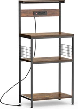 Kitchen Bakers Rack with Power Outlet, Coffee Bar Table 4 Tiers, Microwave Oven 