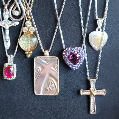 Sparkling Gorgeous Lot Of 9 Assorted Sterling Silver Necklaces Gems  