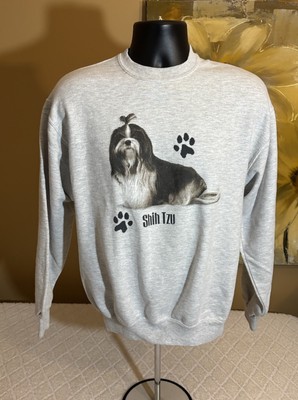 Jerzees Shih Tsu Paw Prints 2 Sided Graphic Print Grey Sweatshirt Unisex Size M