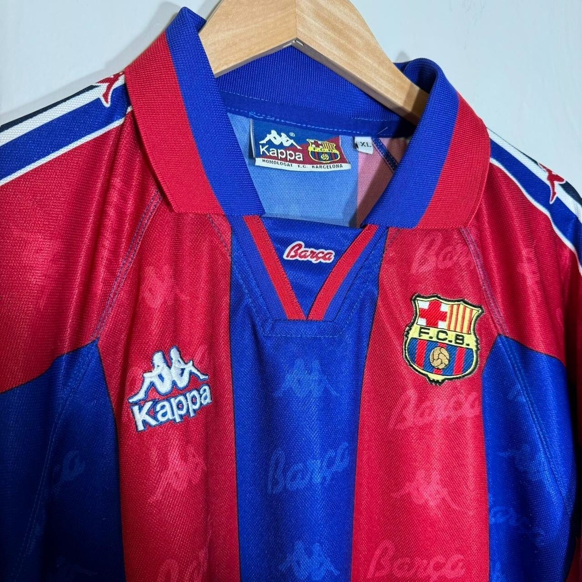 Vintage 1990s XL FC Barcelona Striped Kappa Home Jersey