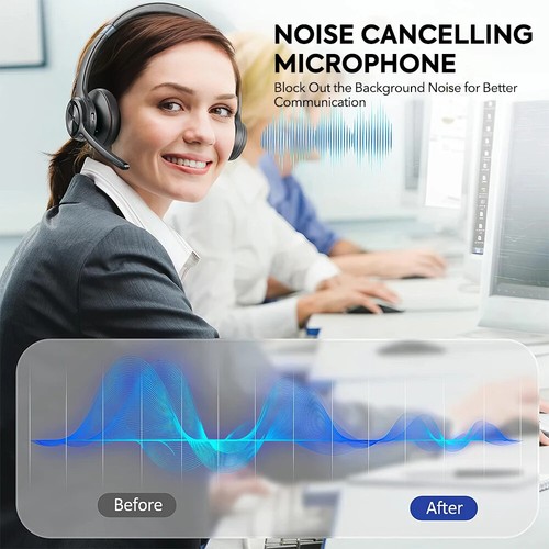 Noise Cancelling Headset Bluetooth Wireless With Microphone Headphones Black - 第 7/12 張圖片