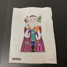 Handpainted Needlepoint Amanda Lawford Santa with Toys Animals Gift Canvas 6034