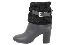 Women Boots Cover Topper Pair Black Faux Leather Belt Strap Slip On Booties Knit