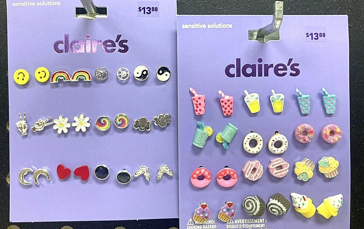 Claire’s Girls 12 Pairs of Earrings Choose Peace & Rainbows or Sweets  Cupcakes