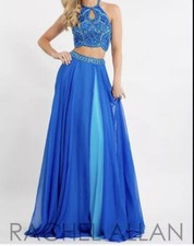 Rachel Allan 2 Pc Dress SIZE 8 Blue/aqua Beaded PROM