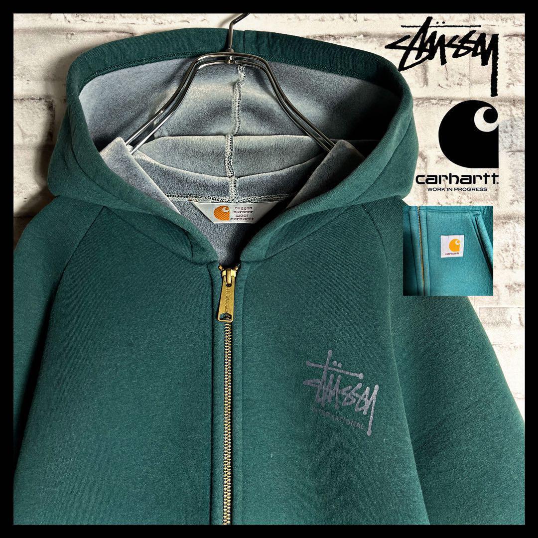 Stussy x Carhartt Limited Zip Hoodie Green Rare Oversized Stussy x Carhartt Limited Zip Hoodie Green Rare Oversized