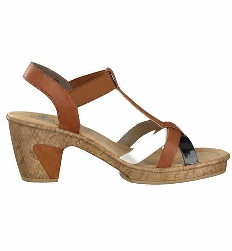 New! Rieker, Tan/Black/White Womens Heel Sandal 69790-80 EUR 42, UK 8, US 10 - Picture 2 of 3