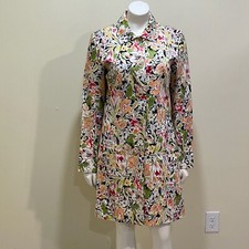Kenar Jacket Women's 8 Multicolor Floral Cotton Stretch Lined Trench Coat Pocket
