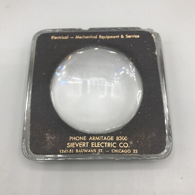 VINTAGE Magnifying Glass Paperweight - Sievert Electric Company Advertising