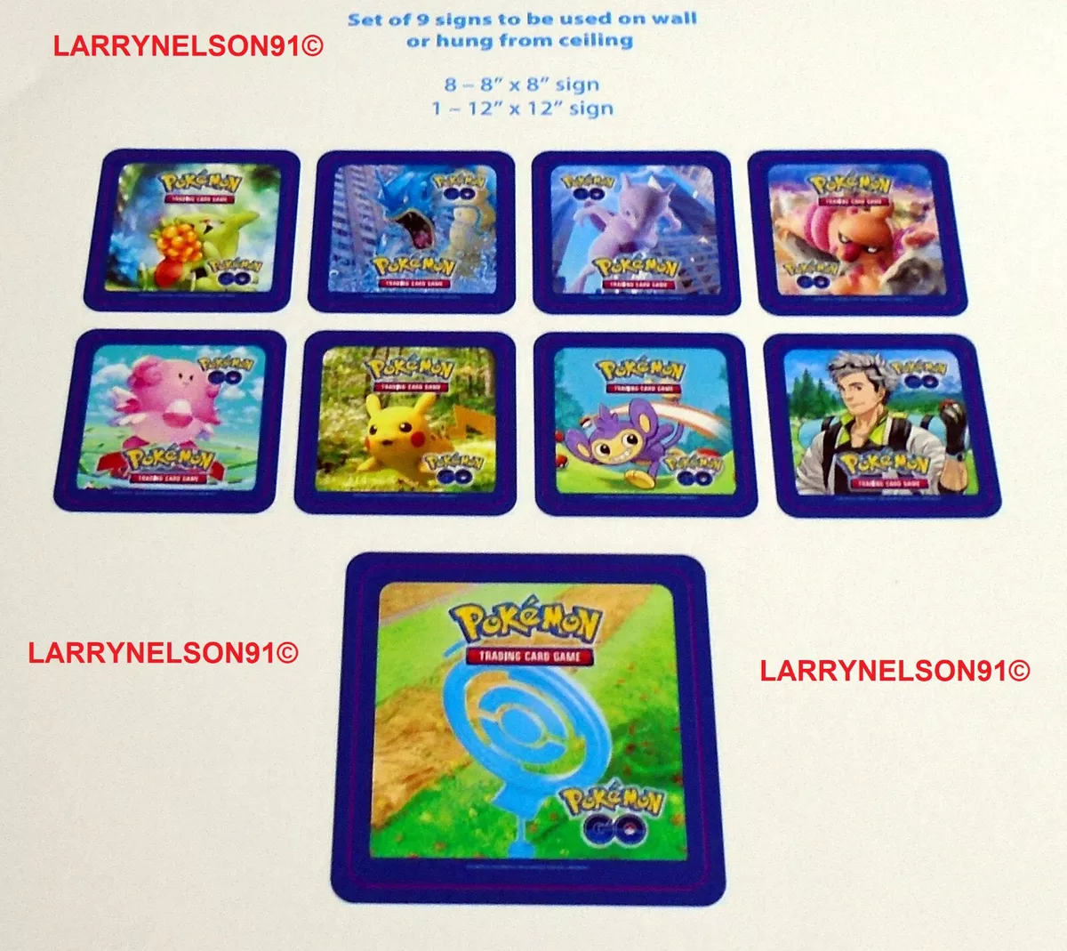 Pokemon GO TCG 2D Signage Display Set Store Promotional 1-12 x 12, 8-8 x 8