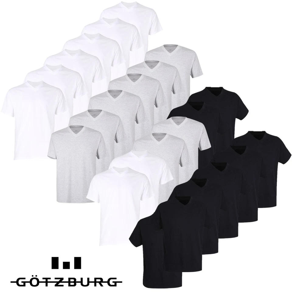 6 x GÖTZBURG T-Shirts V-Ausschnitt weiß grau schwarz M L XL XXL 3XL 4XL 5XL 6XL - Bild 1 von 1