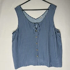 J.JILL Top XL Striped Sleeveless Blouse Boxy Bow Front Rayon Harbor Blue MSRP$69