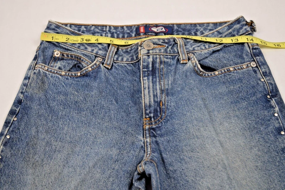 Vintage Bongo Jeans W28 L30 90s Med Blue Wash Studded Side Stripes Flare Leg - Image 4 of 4