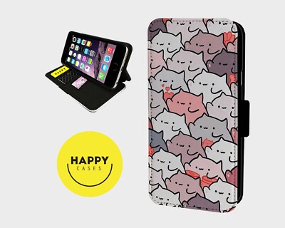 ANIME KAWAII CAT DOODLE - Kunstleder Flip Handyhülle - iPhone/Samsung