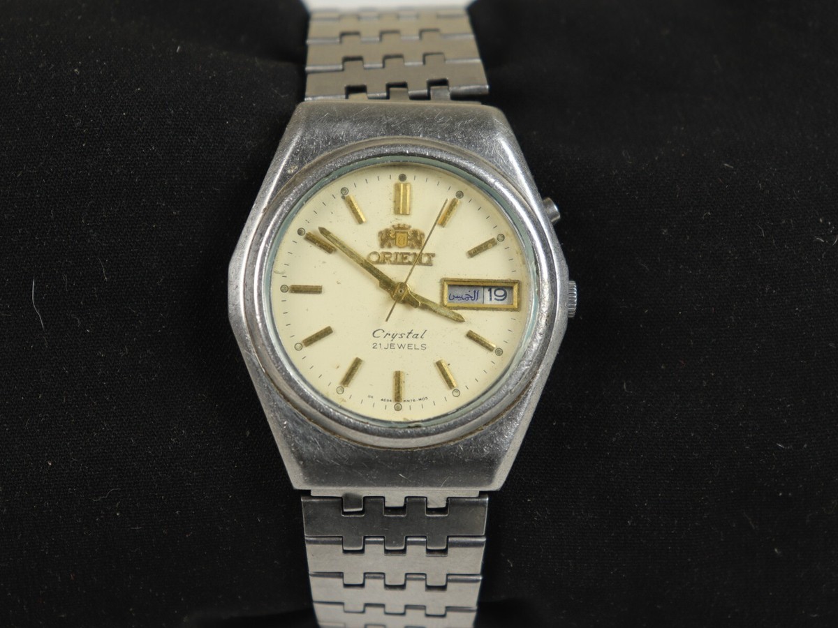 VTG Orient 46941 Crystal 21J 469WB4-71CA Day/Date Beige Dial Men's
