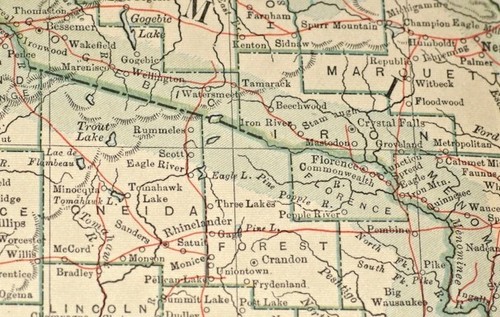 Mapa de Michigan y Wisconsin: Genuino 1891 Ciudades Condados Ferrocarriles Área Población - Imagen 3 de 3