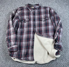 Workwear Style Sherpa Lined Flannel Shirt Jacket Adult 2XL Gray Red Plaid
