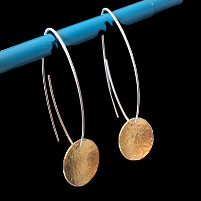 Sterling Silber gut gemacht zweifarbige Danle Ohrringe mit Gold gehämmert Scheibe 3/22